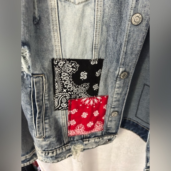 Victorious Unisex Denim Jacket with Bandana Patches - Picture 2 of 12